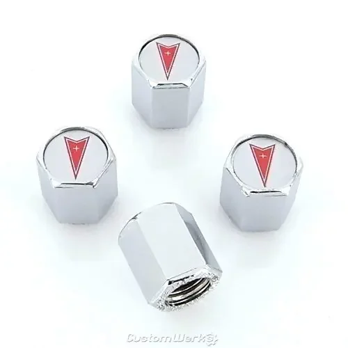 Elite Automotive Products, Inc. Logo Tire Stem Valve Caps For Pontiac (Red)