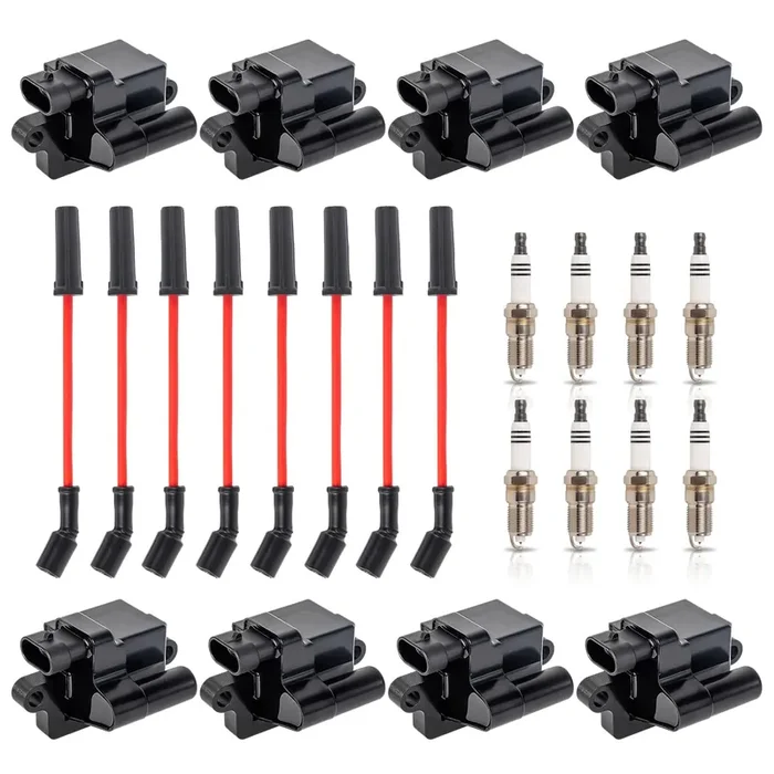 Ena Set Of 8 Square Ignition Coil 8 Platinum Spark Plug And Red Wire Set Compatible With Chevrolet Chevy Gmc Hummer Avalanche Savana 1500 2500 3500 Sierra H2 4.8L 5.3L 6.0L For Uf271 748Ee 41962