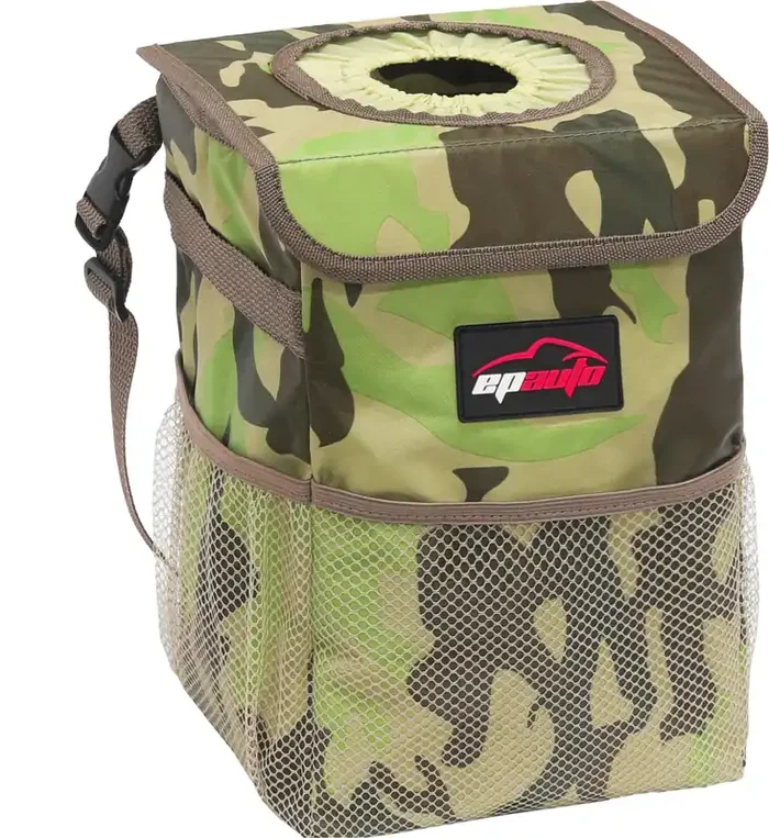 Epauto Waterproof Car Trash Can With Lid And Pockets, Camouflage Green