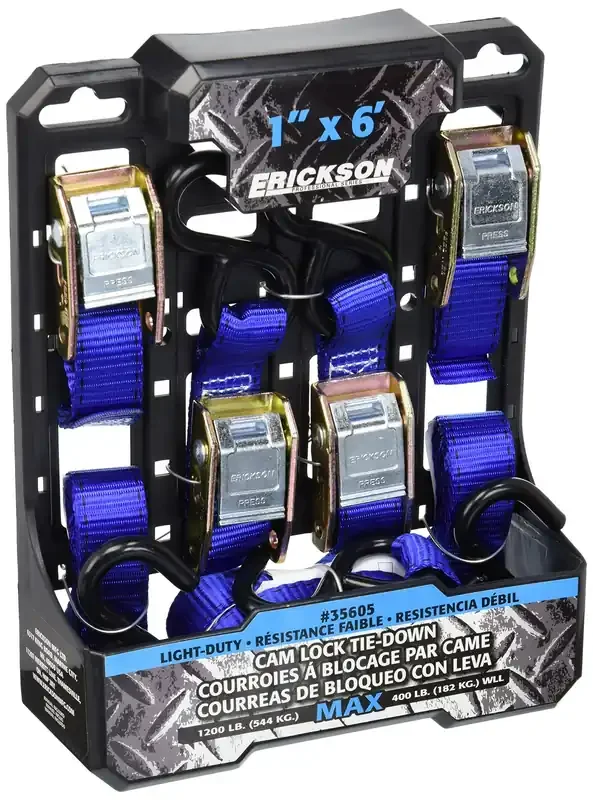 Erickson 35605 Light Duty Cam Lock Tie-Down Strap, 4 Pack (1‘ X 6‘, 1200 Lb Load Capacity)
