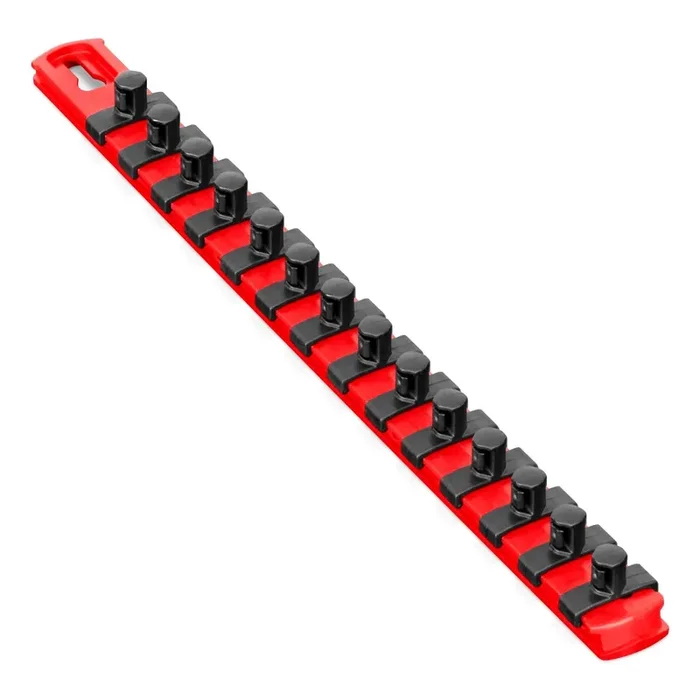 Ernst 13-Inch Socket Rail Organizer With 14 3/8-Inch Twist Lock Clips, Red (8415)