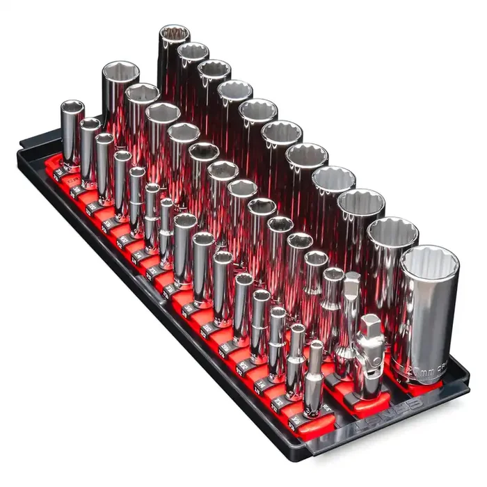 Ernst Manufacturing 8490 Socket Boss A Versatile 3-Rail Multi-Drive Socket Organizer Tool Tray, Rails Are 13-Inch In Length, Av