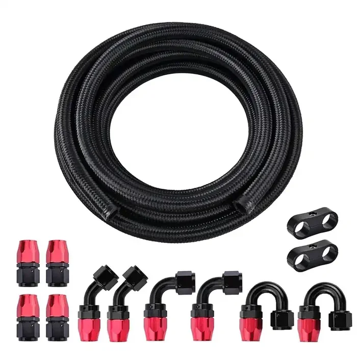 Evil Energy 10An Nylon Braided Fuel Line Kit, An10 Fuel Hose Kit Cpe 20Ft Black&Red
