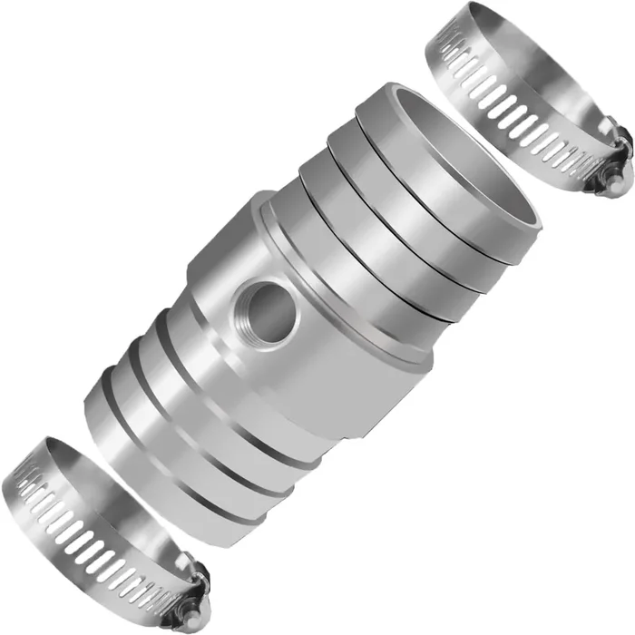 FANOVO 1 Radiator Hose Barb Coupler with 1/8 NPT Side Port – Aluminum Steam Tube Adapter Kit with 2 Stainless Steel Hose Clamps