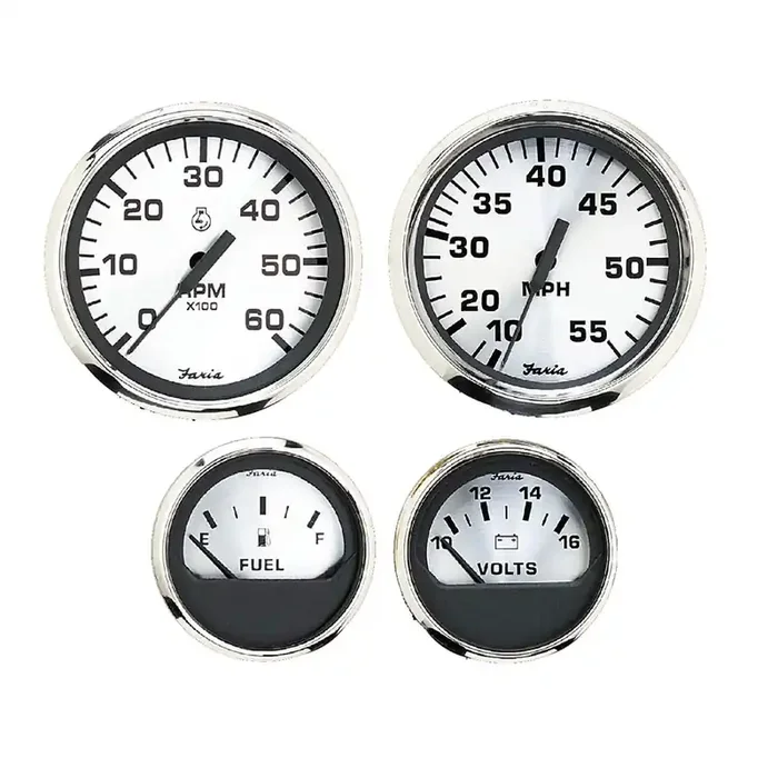Faria Beede Instruments Ktf0182 Spun Silver Gauges For Outboard Engines – Set Of 4