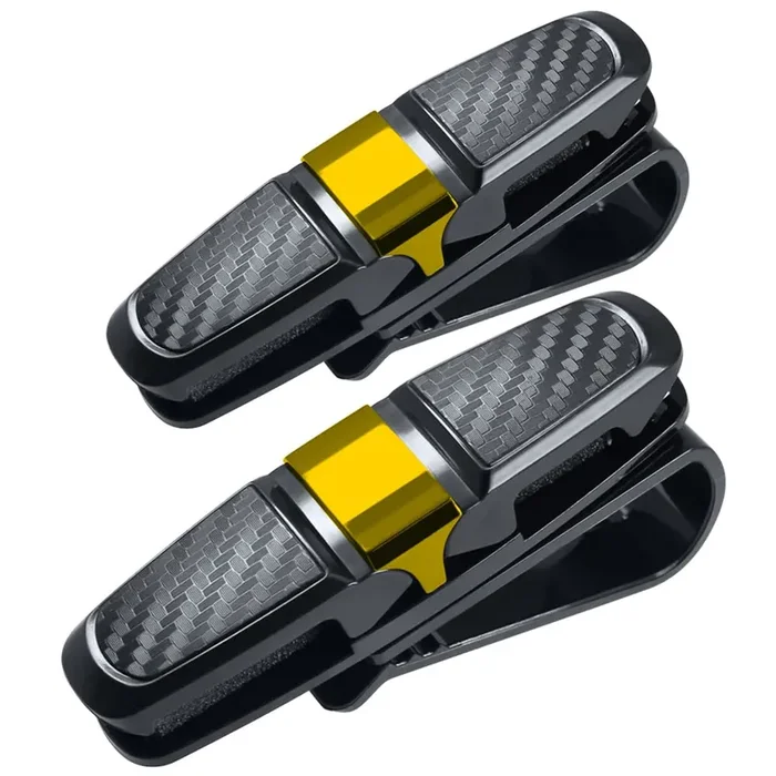 Finegood 2 Pack Glasses Holders For Car Sun Visor, Sunglasses Eyeglasses Mount With Ticket Card Clip – Black + Gold