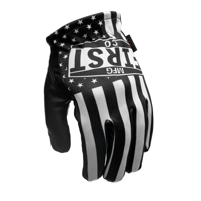 First Mfg Co – Clutch – Men‘S Motorcycle Biker Riding Black White Flag Leather Gloves – Small – Stretch Polyester