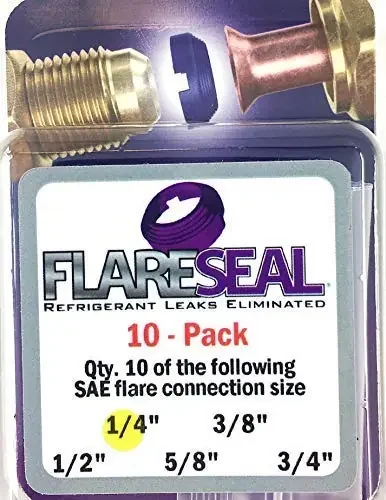 Flareseal 10 Pack 1/4‘‘ Model Fs04-10Pk Leak Free Sae Flare Connections – Refrigerant – Refrigeration, Hvac, Ductless Or Mini Sp
