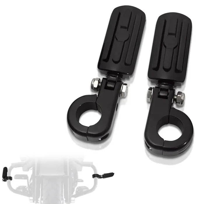 Fovplue 1.25‘ Highway Footpegs, Adjustable Footrest W/Mounting P-Clamps For Harley Touring Softail Dyna Sportster Honda Kawasaki Suzuki Yamaha Indian Victory W/1-1/4‘ Engine Guard, Gloss Black 2