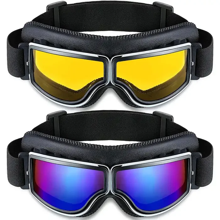 Frienda 2 Pieces Motorcycle Goggles Vintage Pilot Riding Dirt Bike Goggle Atv Anti-Scratch Dustproof Windproof (Yellow, Blue)
