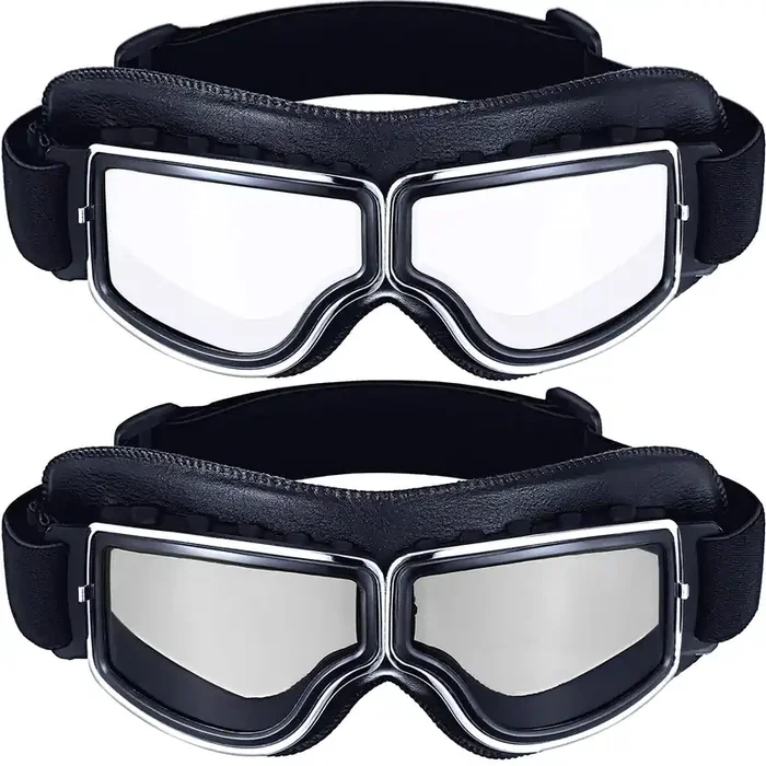 Frienda 2 Pieces Motorcycle Goggles Vintage Pilot Riding Dirt Bike Goggle Atv Anti-Scratch Dustproof Windproof (Clear, Silver)