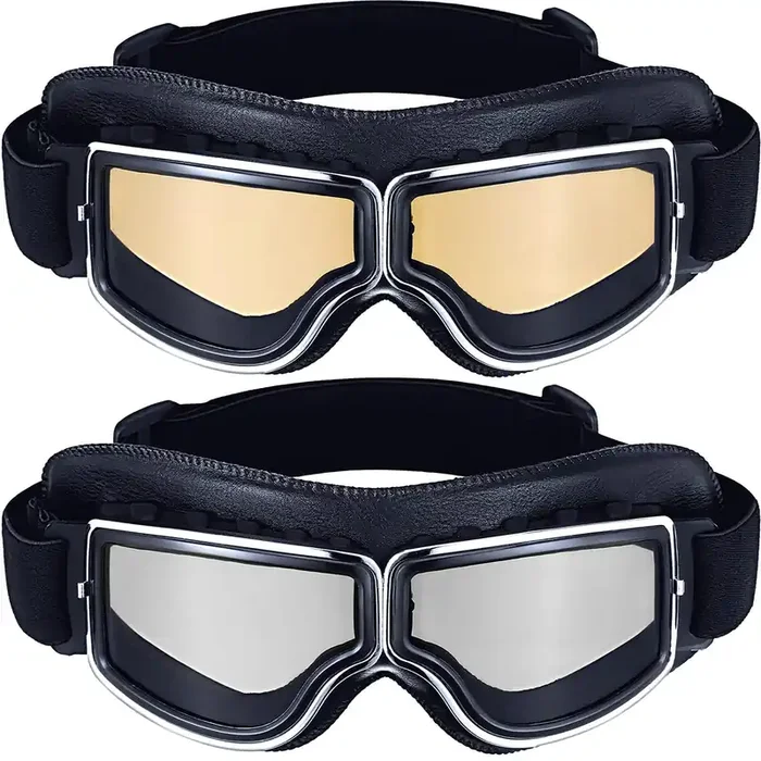 Frienda 2 Pieces Motorcycle Goggles Vintage Pilot Style Cruiser Scooter Goggle Outdoor Sand Goggles Atv Anti-Scratch Dust Glasses Dustproof Windproof Bike Racer Cruiser Touring Eyewear For Men Women