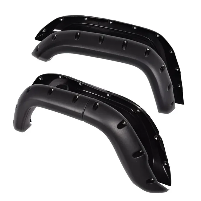 G-Plus Fender Flares, Compatible With Jeep Cherokee Xj 1984-2001 4-Door Sport Utility Models [Not Fit Models With Side Skirts(Ground Kits),Body Modification], Textured Pocket Rivet Wheel Cover 6Pcs