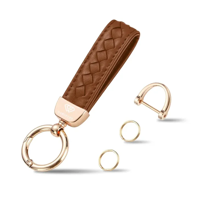 Genuine Leather Car Keychain, Handmade Knit Sheepskin Key Chains For Women, Universal Key Fob Holder With 360 Degree Rotatable,