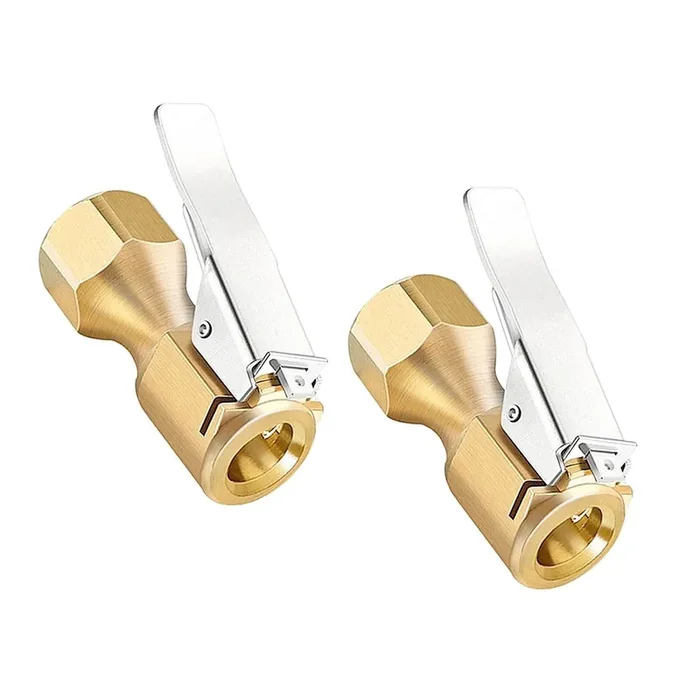 Heavy Duty Brass Air Chuck, Open Flow Straight Tire Chuck With Lock-On Clip, 1/4‘‘ Fnpt Tyre Chuck For Tire Inflator Pressure Ga