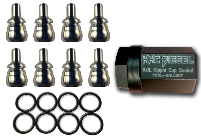 Hhc Diesel – Ford 6.0L Leakproof Nipple Cup Master Kit. (Includes 8 Nipplecups/Balltubes, 8 Heavy Duty Viton Seals, 1 Socket) F60L-Nipplekit