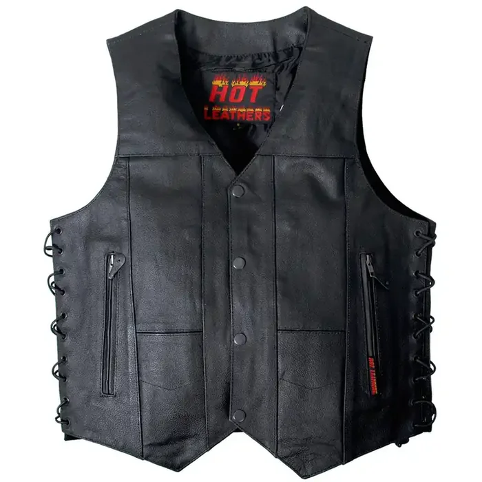 Hot Leathers Men‘S Cowhide Leather 10 Pocket Vest (Black, X-Large)
