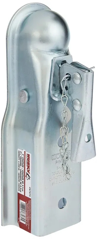 Husky 87074 2‘‘ Ball 2.5‘‘ Width 3,500 Lbs. Straight Coupler With Chain,Grey
