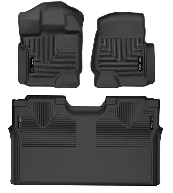 Husky Liners X-Act Contour Floor Mats Fits 2015 – 2024 Ford F-150 Supercrew; 2022 – 2024 Ford F-150 Lightning Supercrew W/0 Fold Flat Storage Front & 2Nd Row, 3-Pc Black – 53498