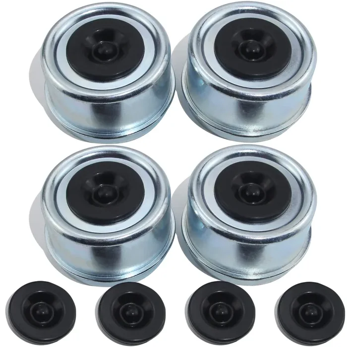 Ibroprat 4Pcs 2.44‘‘ Trailer Hub Cap,Trailer Axle Bearing Dust Cap Cup Grease Cover With 8 Rubber Plugs,Bolt Metal Trailer Axle