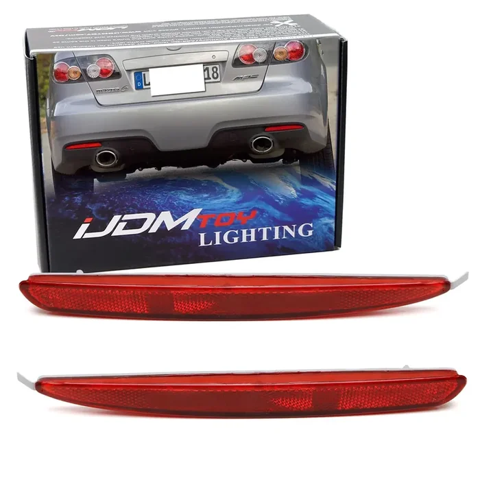 Ijdmtoy Red Rear Bumper Reflector Lens Replacement Compatible With 2003-2008 Mazda 6 4-Door Sedan, Oe-Spec Lh Rh Assembly