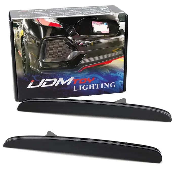 Ijdmtoy Smoked Rear Bumper Reflector Lens Replacement Compatible With 2017-21 Honda Civic Hatchback, Si Or Type-R Sedan, Oe-Spec Lh Rh Assembly