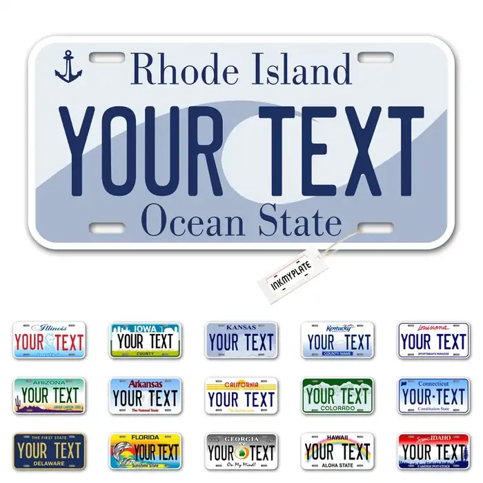 Inkmyplate Personalized Rhode Island Car License Plate 12X6 Inch Select From All 50 States 3 Sizes Custom Plate For Fron