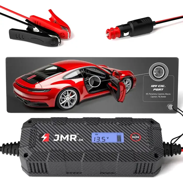 Jmr Battery Charger For Porsche 911 Panamera Cayenne Macan Cayman 718 Boxter All Models Trickle Charger Conditioner Maintainer (No Lithium Mode)