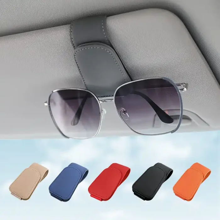 Kansmart Sunglass Holder For Car Visor Sunglasses Clip Magnetic Leather Glasses Eyeglass Holder Auto Interior Accessories Univer