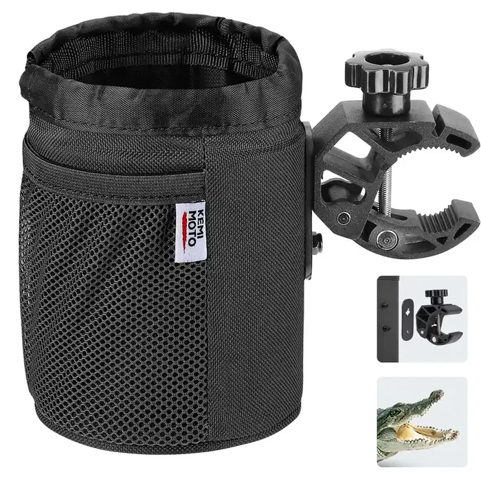 Kemimoto Motorcycle Cup Holder, Oxford Fabric Motorcycle Drink Holder With 0.6‘‘-1.5‘‘ Alligator Clamp, Universal Water Bottle H