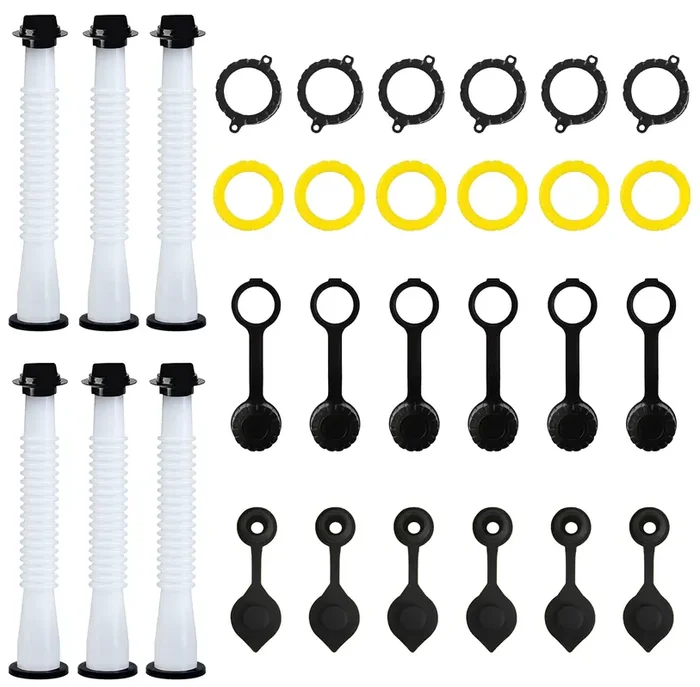 Kp Kool Products Universal Gas Can Spout Replacement, Gas Can Nozzle With Gasket, Stopper, Collar Caps (Black And Yellow) & Gas