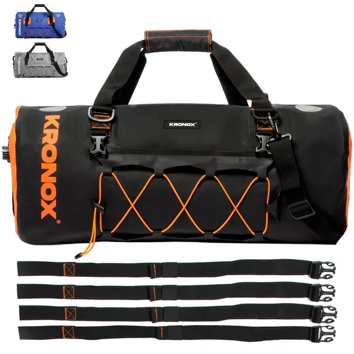 Kronox Motorcycle Duffel Bag Waterproof, 60L Black – Durable Motorcycle Luggage & Saddle Bags. Back Seat Dry Bag For Travel, Commute & Dirt Bike Gear