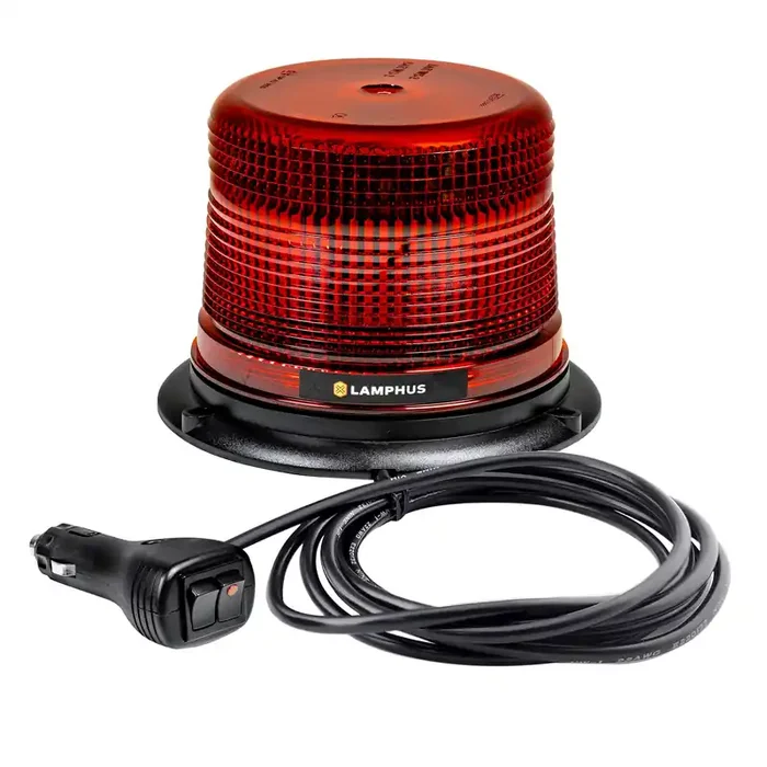 Lamphus Aura 5‘ 12V – 24V 12W Red Led Flashing Rotating Beacon Light [Sae Class 1] Magnet Or Permanent Mount High Dome Round Rooftop Magnetic Warning Strobe Emergency Lights For Volunteer Firefighter