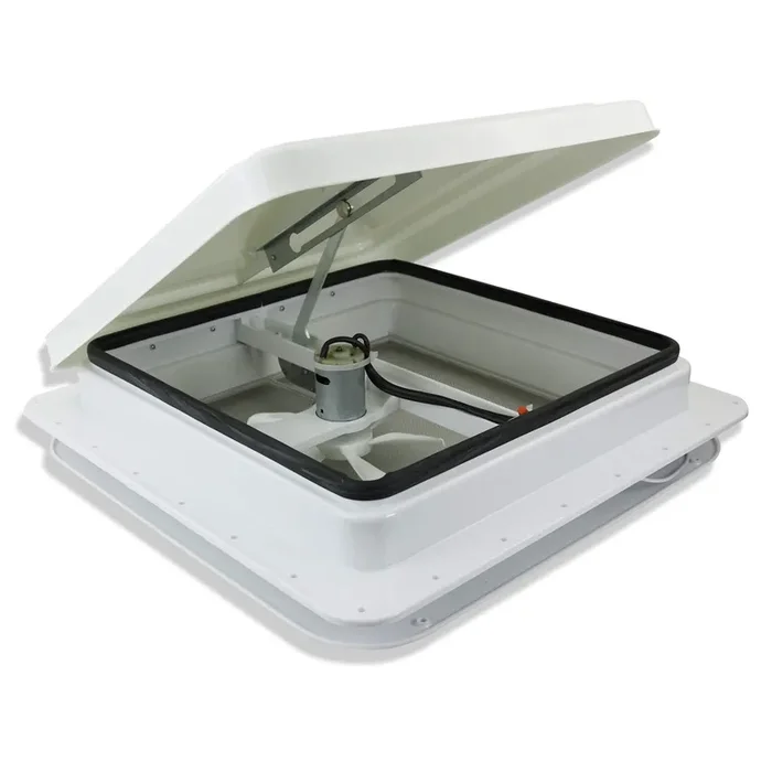 Leisure Coachworks 14‘‘ Rv Trailer Roof Vent Complete 12 Volt Fan W/White Lid And Interior Garnish