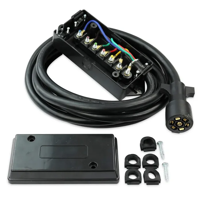 Leisure Cords Heavy Duty 7 Way Plug Inline Trailer Cord With 7 Gang Junction Box – 12 Feet, Weatherproof (12-Foot)
