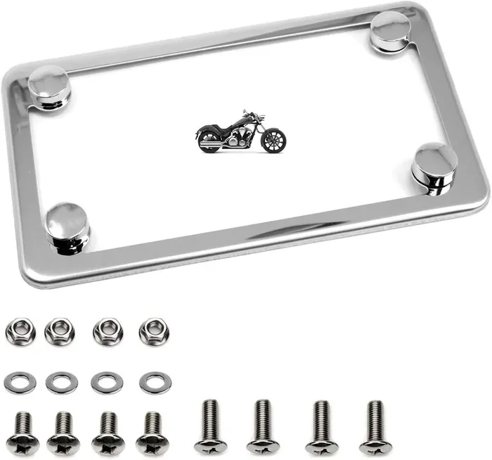 Lfparts Motorcycle Polished Slim Style Stainless Steel License Plate Frame, Chrome