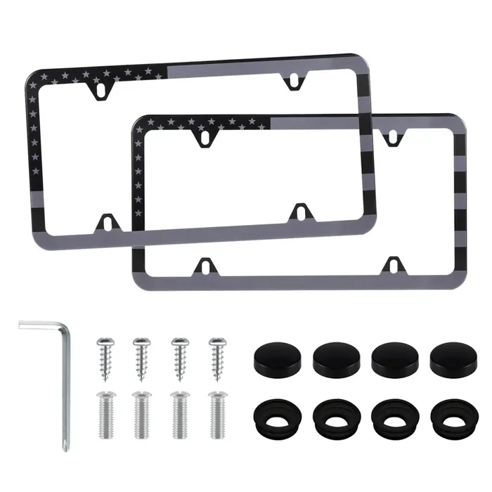 Livtee American Flag License Plate Frames, 4 Holes Stainless Steel License Plate Covers, 2Pcs Car License Plate Holder, Automoti