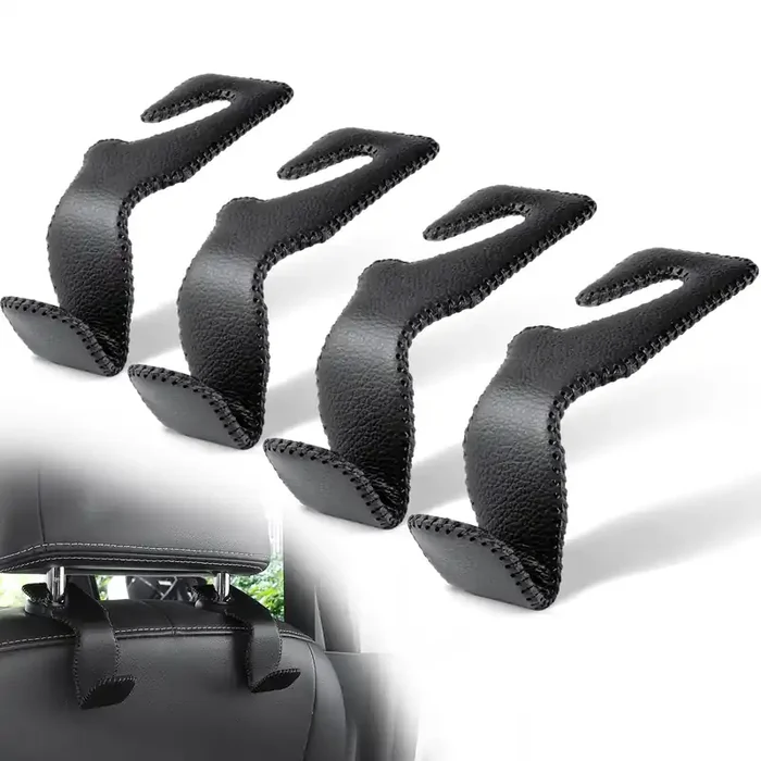 Livtee Headrest Hook For Car, Back Seat Organizer Black Leather Hanger Holder Hook, Interior Car Accessories For Hanging Purses