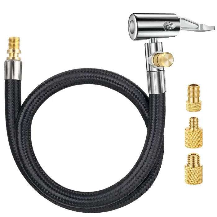 Lumiteco 20 Inch Tire Inflator Hose Adapter, Car Air Hose Self-Locking Air Chuck W/Tire Schrader Valve Fine Thread & Presta Valv