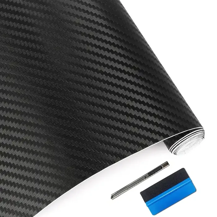 Lzlrun 3D Carbon Fiber Vinyl Wrap – Outdoor Rated For Automotive Use – 12 Inches X 60 Inches Contain Knife And Hand Tool (Black)