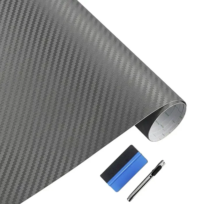 Lzlrun 3D Carbon Fiber Vinyl Wrap Roll With Air Release Bubble Free Adhesive Film – Come With Knife + Hand Tool (Gray, 1Ft X 5Ft)
