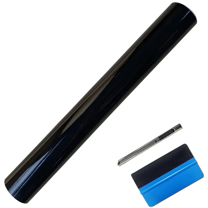 Lzlrun High Gloss Black Vinyl Wrap Self Adhesive Air Release Bubble – Outdoor Rated For Automotive Use – 12‘ X 60‘ Knife + Hand Tool (1Ft X 5Ft)
