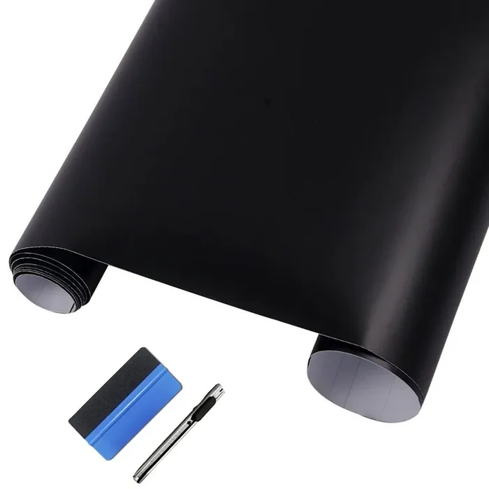 Lzlrun Matte Black Vinyl Wrap Self Adhesive Air Release Bubble – Outdoor Rated For Automotive Use – 1.5Ft X 5Ft Knife + Hand Tool