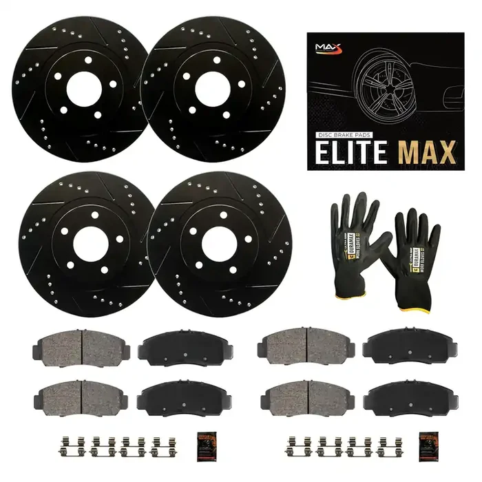 Max Advanced Brakes Front & Rear Brake Kit Compatible With 2019 Chevy Silverado 1500 Exc Electronic Parking Brake Replacement Drilled Slotted Black Coated Disc Brake Rotors And Ceramic Brake Pads