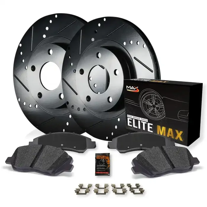 Max Advanced Brakes Rear Brake Kit For 2007-2018 Chevy Suburban Silverado 1500 Sierra 1500 Yukon Xl Tahoe Replacement Drilled Slotted Black Coated Disc Brake Rotors And Ceramic Brake Pads