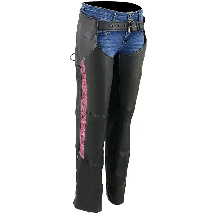 Milwaukee Leather Chaps For Women Black Lightweight Goat Skin- Crinkled Stripes Reflective Motorcycle Chap- Mll6501-5X-Large