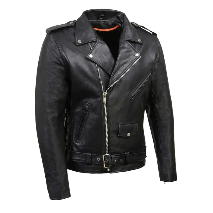 Milwaukee Leather Sh1011 Black Classic Brando Motorcycle Jacket For Men Made Of Cowhide Leather W/Side Lacing – X-Small