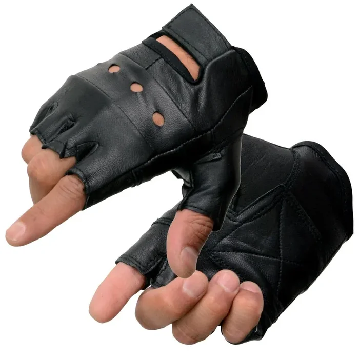 Milwaukee Leather Sh216 Men‘S Black Leather Gel Padded Palm Fingerless Motorcycle Hand Gloves W/Breathable Open Knuckle – Xxx-La