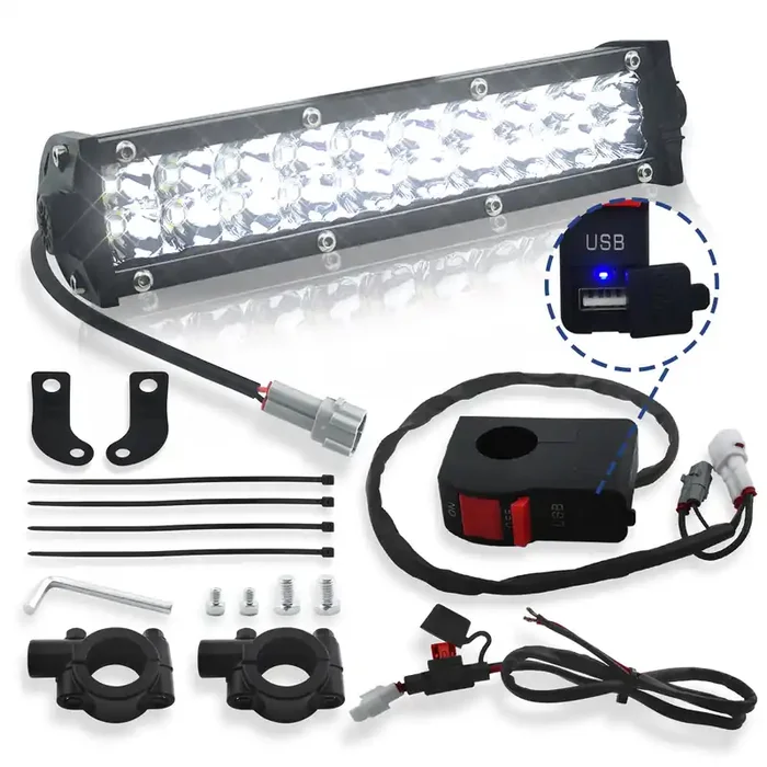 Mlwrid Dirt Bike Light Bar Kit With Usb Socket Compatible For Honda Crf110 Crf250R Crf450R,For Kawasaki Klx110 Kx250F Kx450F,For Yamaha Ttr110 Yz125,For Suzuki Rm85 & Universal Fit Most 7/8”Handlebars