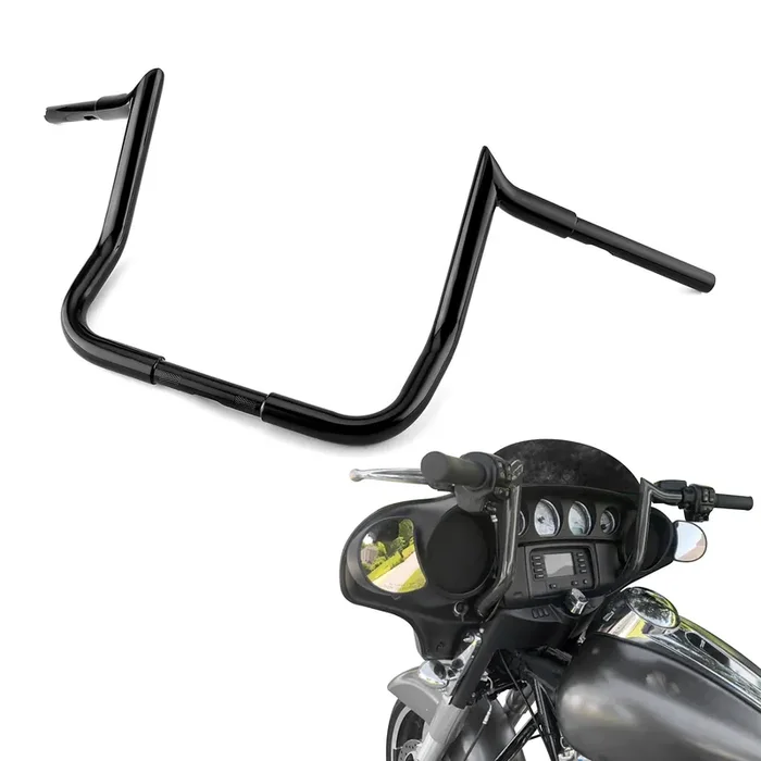 Mofun 10‘ Rise Ape Hangers Handlebar Monkey Bar Compatible With 1986-2023 Harley Touring Street Glide Electra Glide Flhx Flht Models With Batwing Fairng Gloss Black